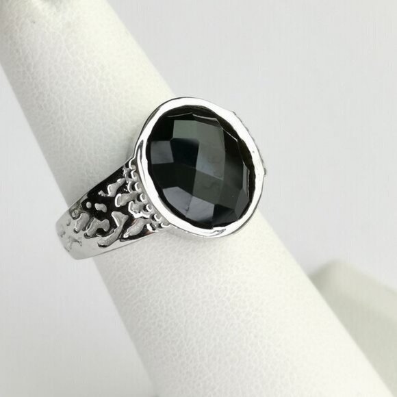 New Sterling silver round Black Onyx ring size 6 - Picture 1 of 9